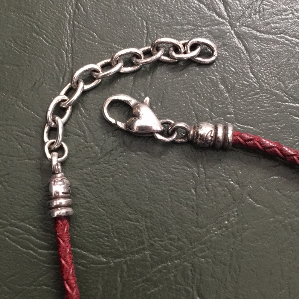 Red Braided Leather Bracelet with Silver Accent - Picture 2 of 6